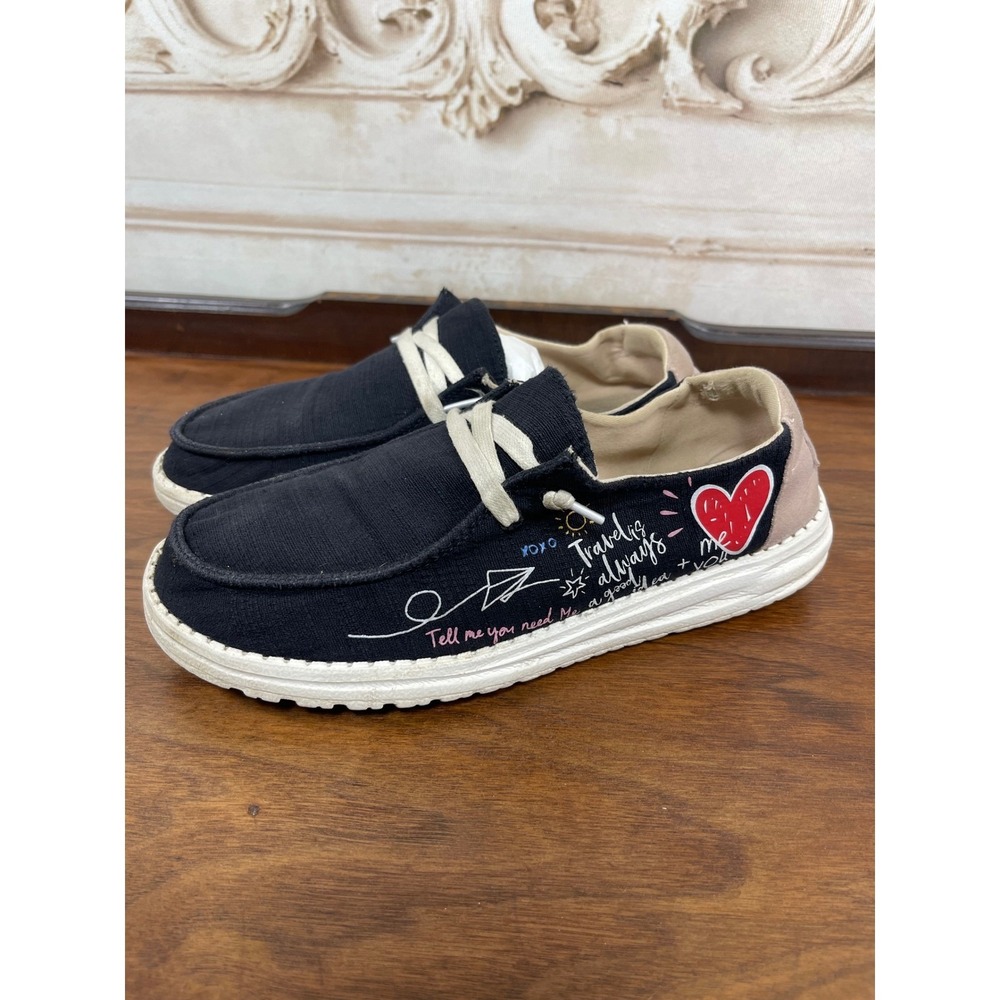 Hey Dude Womens Wendy Doodle Black Size 9 Slip On Comfy Beach Travel